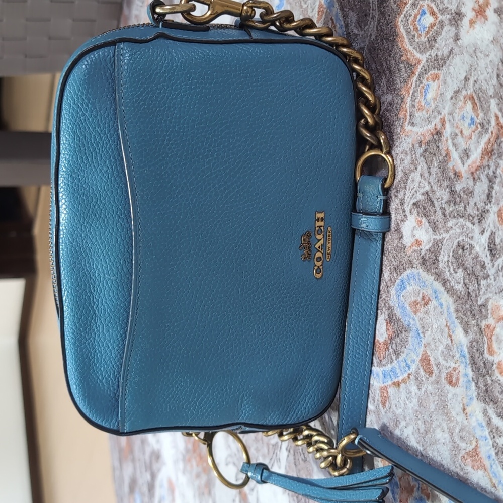 Coach Pebbled Leather Crossbody Bag in Teal Blue